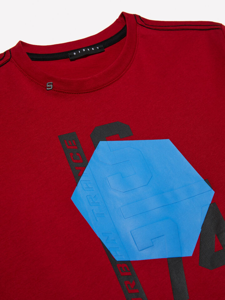 Red t-shirt with embossed print - boys' long sleeve t-shirts - Burgundy | Sisley Young image number 2